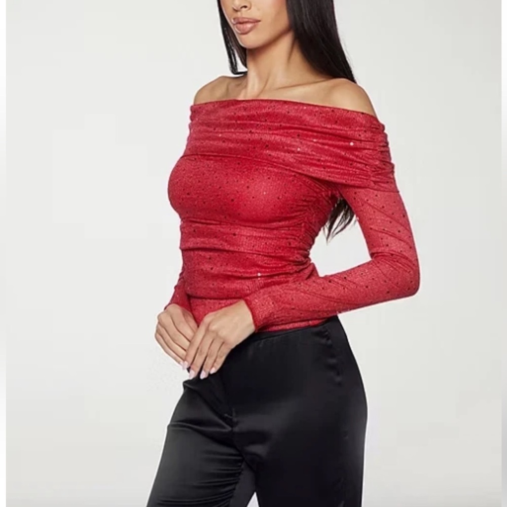 Off The Shoulder premier Armour  Womens Long Sleeve Blouse , RED , Sz S